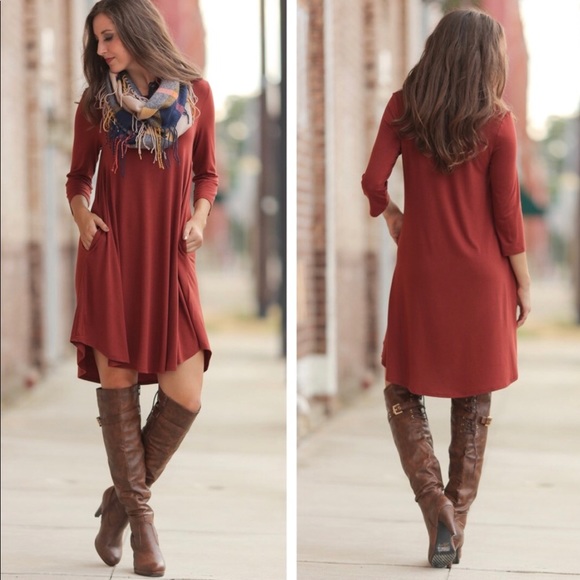 Infinity Raine Dresses & Skirts - ‼️MUST GO‼️MAKE OFFER‼️ Rust 3/4 sleeve dress